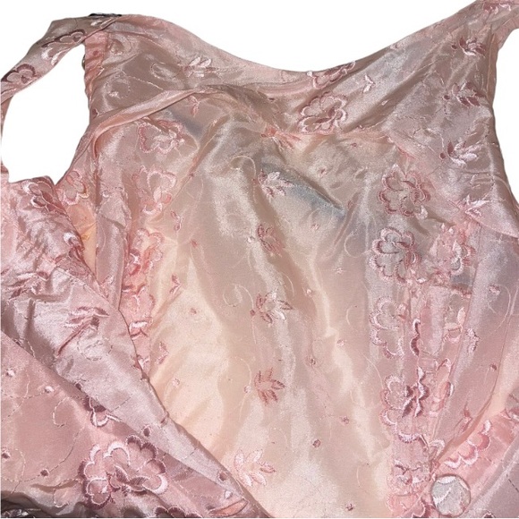 Stunning Vintage Hand Made Pink Floral Taffeta Rear Sash Ribbon Bow Dress - Picture 11 of 13